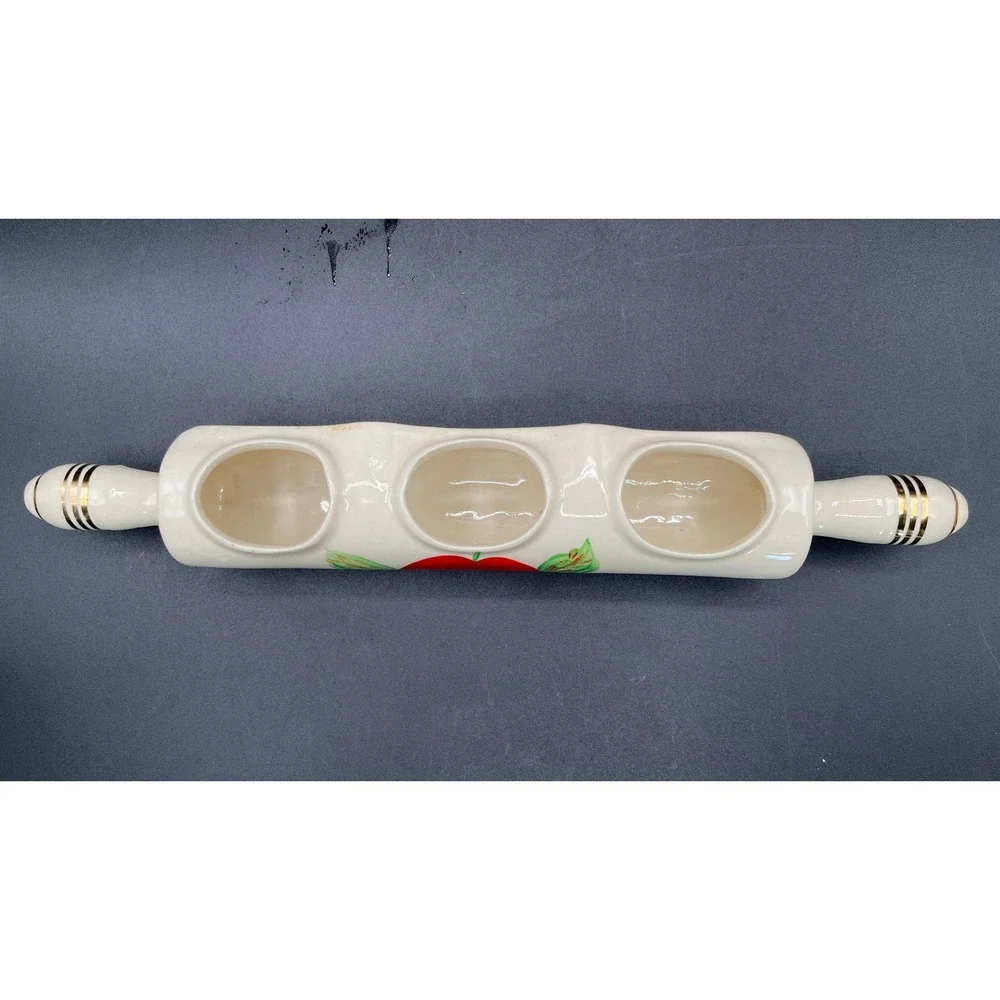 Vtg Gash Family Hand Painted‎ Ceramic Rolling Pin Planter Vase Wall Pocket 13